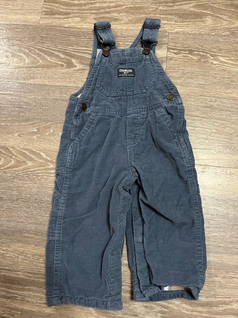 Oshkosh B'Gosh Boys Blue Corduroy Flannel Lined Overalls Size 12M Preowned